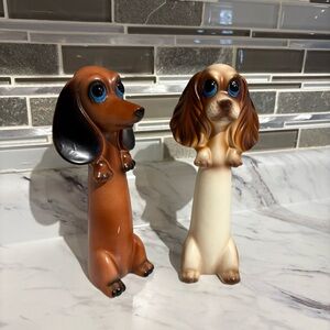 Vintage Anthropomorphic Long body dog figurines big eye dachshund spaniel dogs
